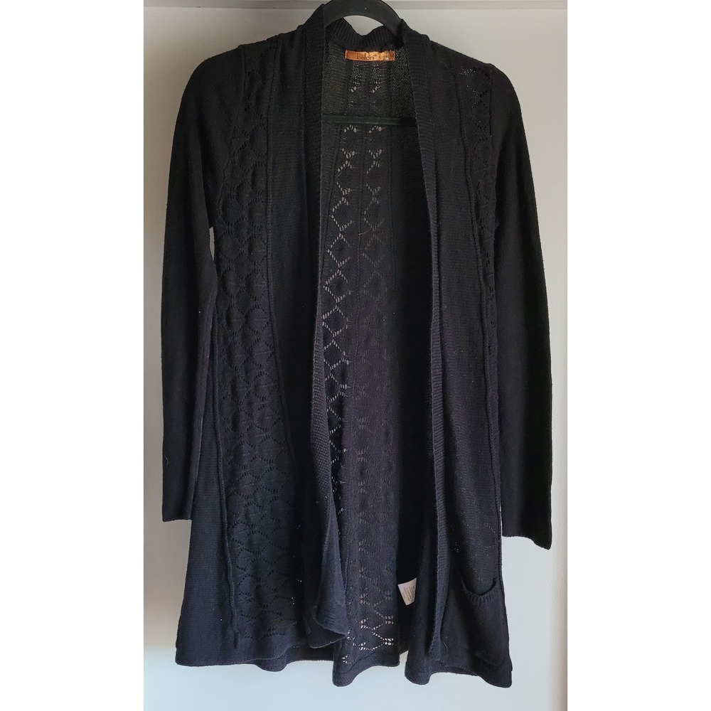Beldini Cardigan Women M Black Long Sleeve Knit Sweater Open Front Wrap